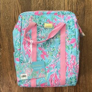 Lilly Pulitzer Pink and Blue Cooler Backpack with Tropical Flair